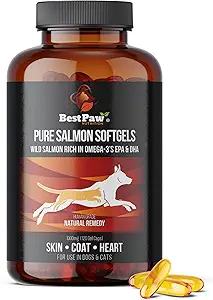 Best Paw Nutrition Pure Wild Alaskan Salmon Oil for Dogs & Cats Allergy, Dry Itchy Skin, Hotspots, & Joint Pain Relief 1000mg Softgels
