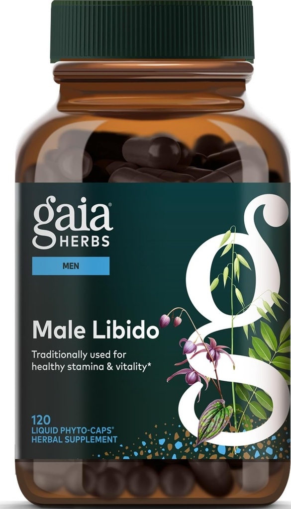 Gaia Herbs Male Libido - Συμπλήρωμα βοτάνων με Saw Palmetto, Horny Goat Weed, Maca & Oats - Υποστηρίζει Stamina, Vitality & Hormone Balance for Men - 120 Vegan Liquid Phyto-Capsules (30-Day Supply)