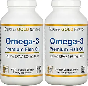 California Gold Nutrition Premium Fish Oil, Omega-3, 180 mg EPA, 120 mg DHA, Συμπυκνωμένη μορφή τριγλυκεριδίων, 240 ψάρια Ζελατίνη Softgels, 2 συσκευασίες