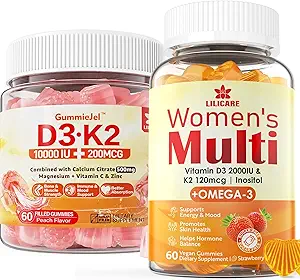 Βιταμίνη D3 K2 χωρίς ζάχαρη Γεμισμένη Gummies + Πολυβιταμίνη για γυναίκες Gummies