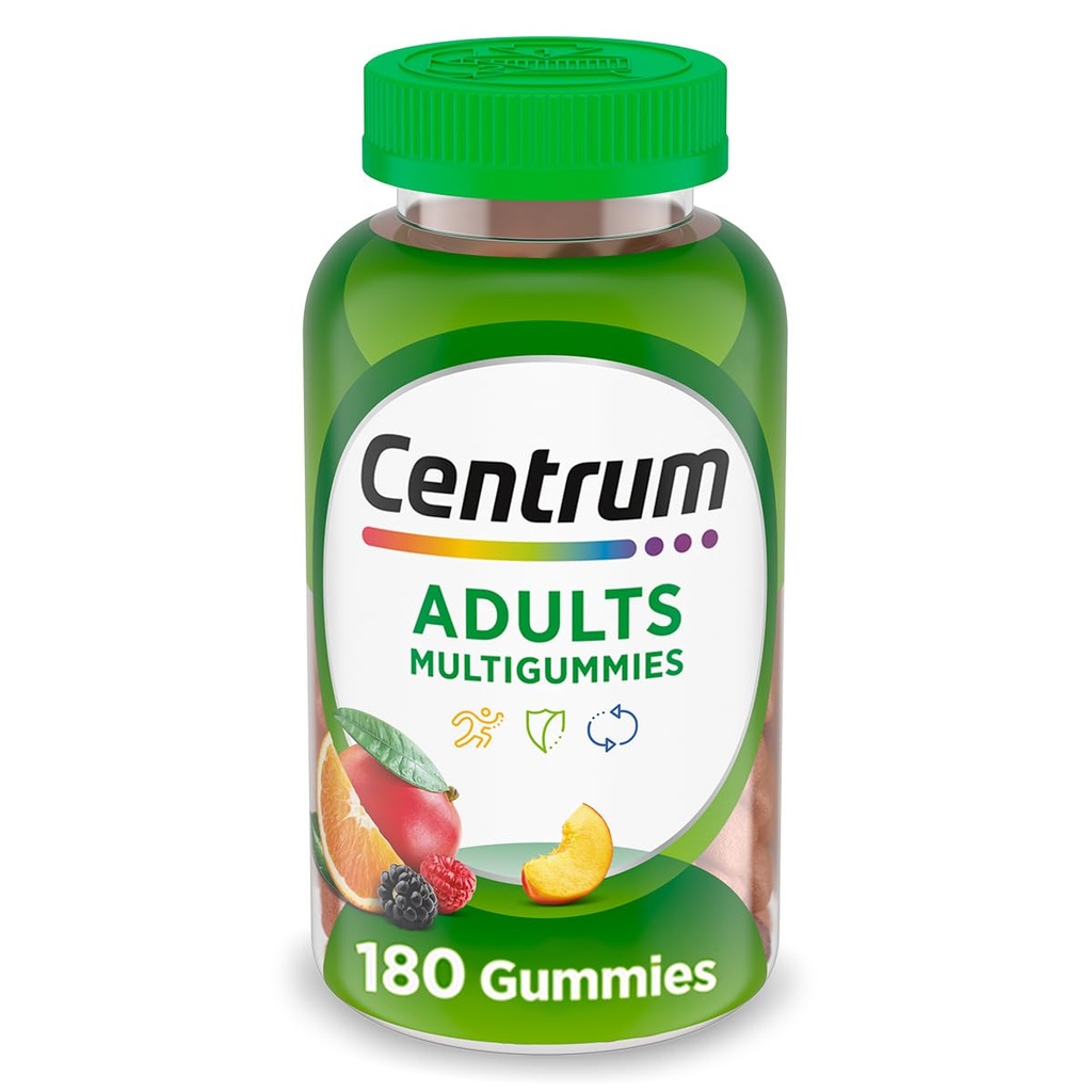 Centrum MultiGummy Gummy Multivitamin για ενήλικες, Multivitamin/πολυμιναρικό συμπλήρωμα με βιταμίνες D, B και E, Ποικιλόμορφη γεύση φρούτων - 180 Count