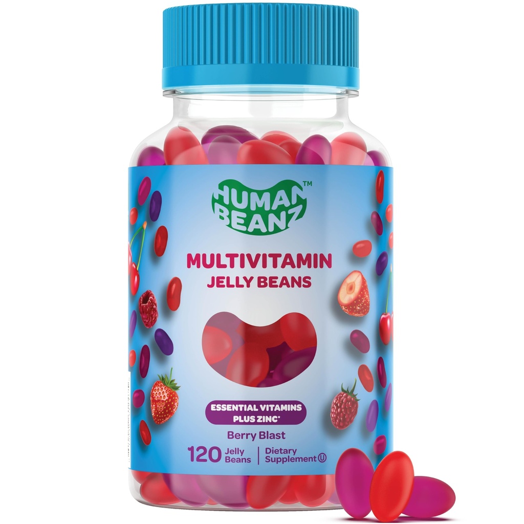 Πολυβιταμίνη Jelly Bean Gummies με ψευδάργυρο για άνδρες και γυναίκες, ανοσοποιητικά συμπληρώματα διατροφής υποστήριξης για ενήλικες, χορτοφάγους, 120 Berry Blast Jelly Beans, Kosher