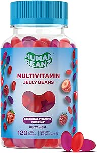 Multivitamin Jelly Bean Gummies with Zinc for Men and Women, Immune Support Dietary Supplements for Adults, Vegetarian, 120 Berry Blast Jelly Beans, Kosher