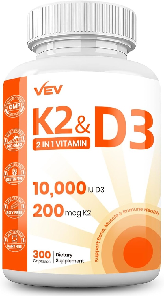 VEV Βιταμίνη D3 K2 – Εύκολες κάψουλες, 300 κάψουλες (συσκευασία Μαΐου Vary)
