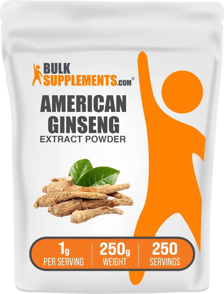 BulkSupplements.com American Ginseng Extract Powder - Ginseng Supplement, Βότανο Συμπληρώματα - Χωρίς γλουτένη, 1g ανά Σερβίρισμα, 250g (8,8 oz) (πακέτο του 1)
