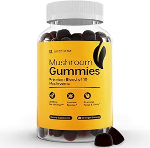 Nutriana Mushroom Gummies Supplement - Focus Gummies with Lions Mane, Shiitake, Turkey Tail, Chaga & Cordyceps - Συμπληρώματα εγκεφάλου για τη μνήμη και την εστίαση - 60 Gummies ανοσοποιητική υποστήριξη