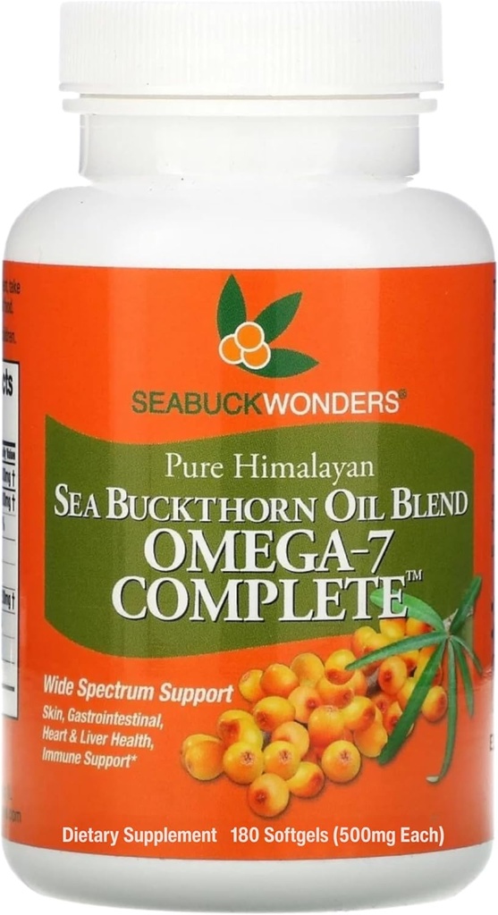 SeabuckWonders Organic Sea Buckthorn Oil, Omega-7 Complete Softgels, 180 Count, με Omega 3, 6 & 9, υποστηρίζει την υγεία των μαλλιών, του δέρματος και των νυχιών, 1000mg ανά υπηρεσία