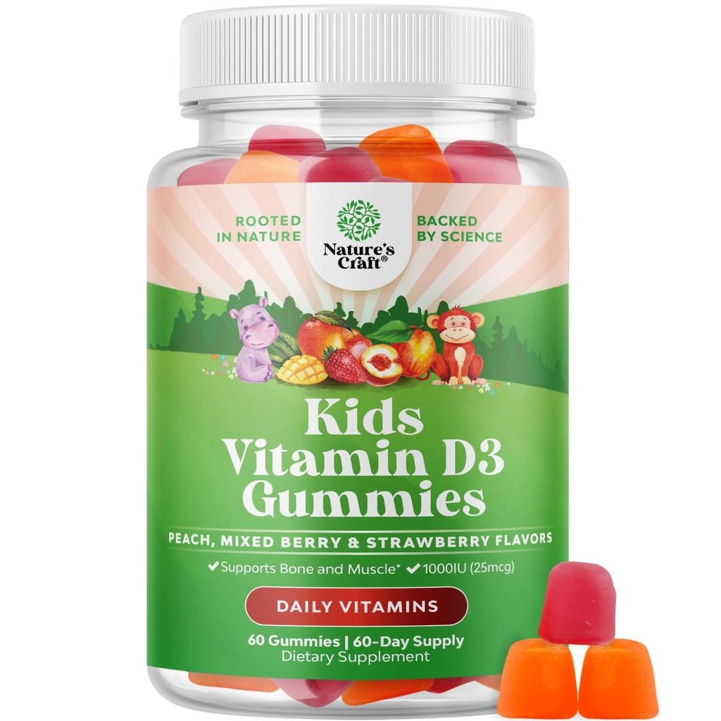 Μασώμενη Βιταμίνη D Gummies για τα παιδιά - Delicious Kids Vitamin D 1000 IU Per Serving Gummy Vitamins for and Toddlers Immune Support Plus Muscle Teeth and Bone Health - Ζελατίνη Δωρεάν Γεύση Φρούτων