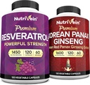 Nutrivein Premium Κορεάτης Panax Ginseng συμπλήρωμα & Resveratrol συμπλήρωμα Bundle: Υψηλής απορρόφησης Resveratrol Κάψουλες & Ginseng για τον εγκέφαλο, άμυνα, επισκευή, & ζωτικότητα