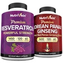 Nutrivein Premium Κορεάτης Panax Ginseng συμπλήρωμα & Resveratrol συμπλήρωμα Bundle: Υψηλής απορρόφησης Resveratrol Κάψουλες & Ginseng για τον εγκέφαλο, άμυνα, επισκευή, & ζωτικότητα