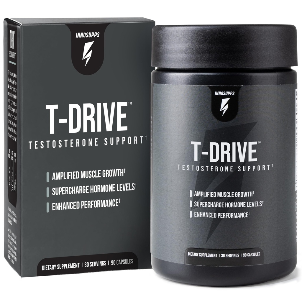 InnoSupps T-Drive Testosterone Booster Enhance Performance Amplify Muscle Growth, Increase Libido & Energy Levels w/KSM-66 Ashwagandha, Magnesium, Vitamin D, Niacin Boron, Fenugreek, 90 Caps, 30 Days