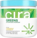 Cira Daily Greens - Naturally Sweetened, Organic Spirulina Superfood Powder with Premium, Antioxidant-Rich Ingredients for Debloating, Digestion, & Energy - Pineapple Coconut, 30 Servings