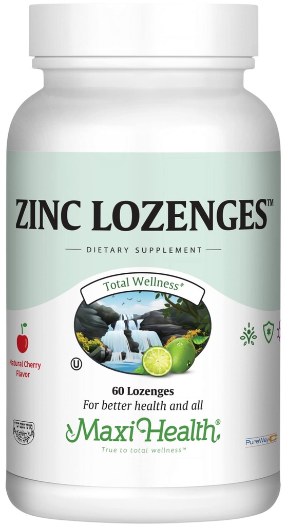 Maxi-Health Zinc Lozenges - ψευδάργυρος Citrate 10mg - με βιταμίνη C - Cherry Flavor - 60 Μασώμενα - Kosher