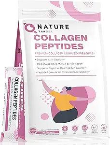 NATURE TARGET Multi Collagen Peptides Powder - Type I, II, III, V, X - Enhanced Absorption, Hydrolyzed Collagen Peptides with Prebiotics, Sugar-Free, Support Skin Hair Nail & Joint, Non-GMO