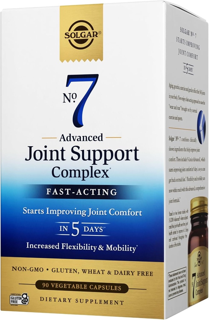 Solgar No. 7 Advanced Joint Support Complex - 90 Κάψουλες λαχανικών, συσκευασία 3 - Φόρμουλα ταχείας δράσης - Μη ΓΤΟ, Χωρίς γλουτένη, Χωρίς γαλακτοκομικά - 270 Σύνολο Σερβιρίσματος
