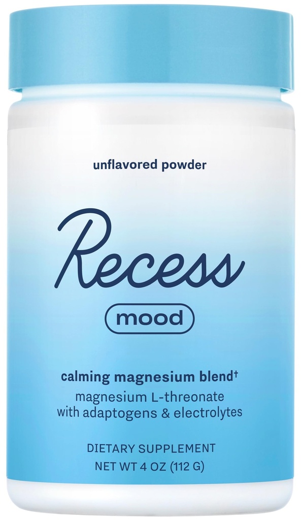 Recess Mood Powder, Calming Magnesium L-Θρεονικό μείγμα με πάθος Λουλούδι, L-Θεανίνη, ηλεκτρολύτες, Μαγνήσιο Calm support powder Supplement - Unflavoured 28 Service Tub
