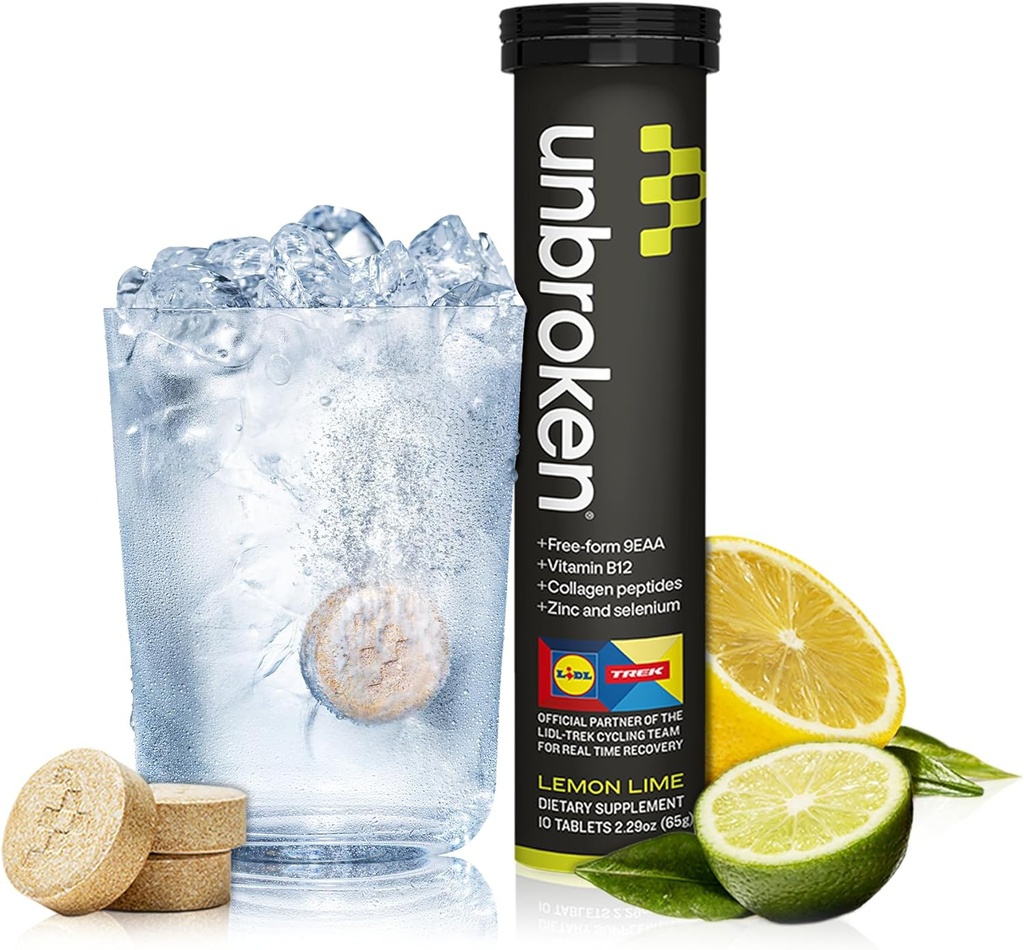 UNBROKEN 9EAA/BCAA Recovery Tablets (60% FREE-FORM/40% Di- & Tri-Peptides), Amino Acids Supplement for Γρηγορότερη Ανάκτηση & Λιγότερη Μυική Θλίψη, Post & Pre-Women, 10 Ser., Lemon Lime