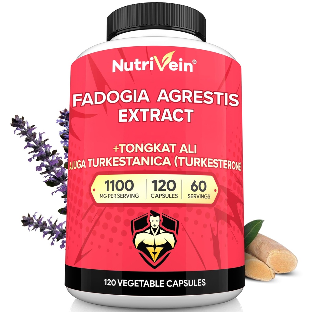 Nutrivein Premium Fadogia Agrestis και Tongkat Ali συμπλήρωμα με Turkesterone - 1100 mg - 120 Caps - Συνεργική Blend για την απόδοση, δύναμη, & ανάκτηση για άνδρες και γυναίκες όλων των ηλικιών