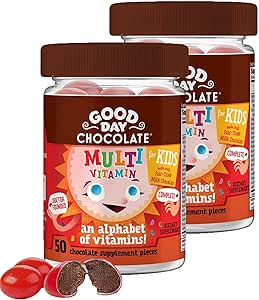 Good Day Chocolate Complete Multivitamin for Kids, Daily Supplement of Vitamins A, B6, B12, C, D, E, Folate and Biotin, Fair Trade and Non-GMO Chocolate, 2 Pack
