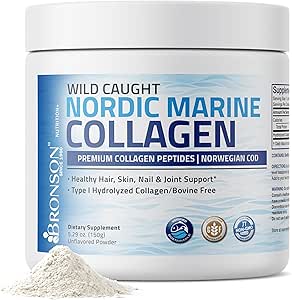 Bronson Marine Collagen Peptides Hydrolyzed Protein Powder 100% Wild Caught Nordic Cod Επαληθευμένος Αειφόρος Πηγή για αρθρώσεις Δερμάτινα Καρφιά & Οστά 150g (5.29oz)