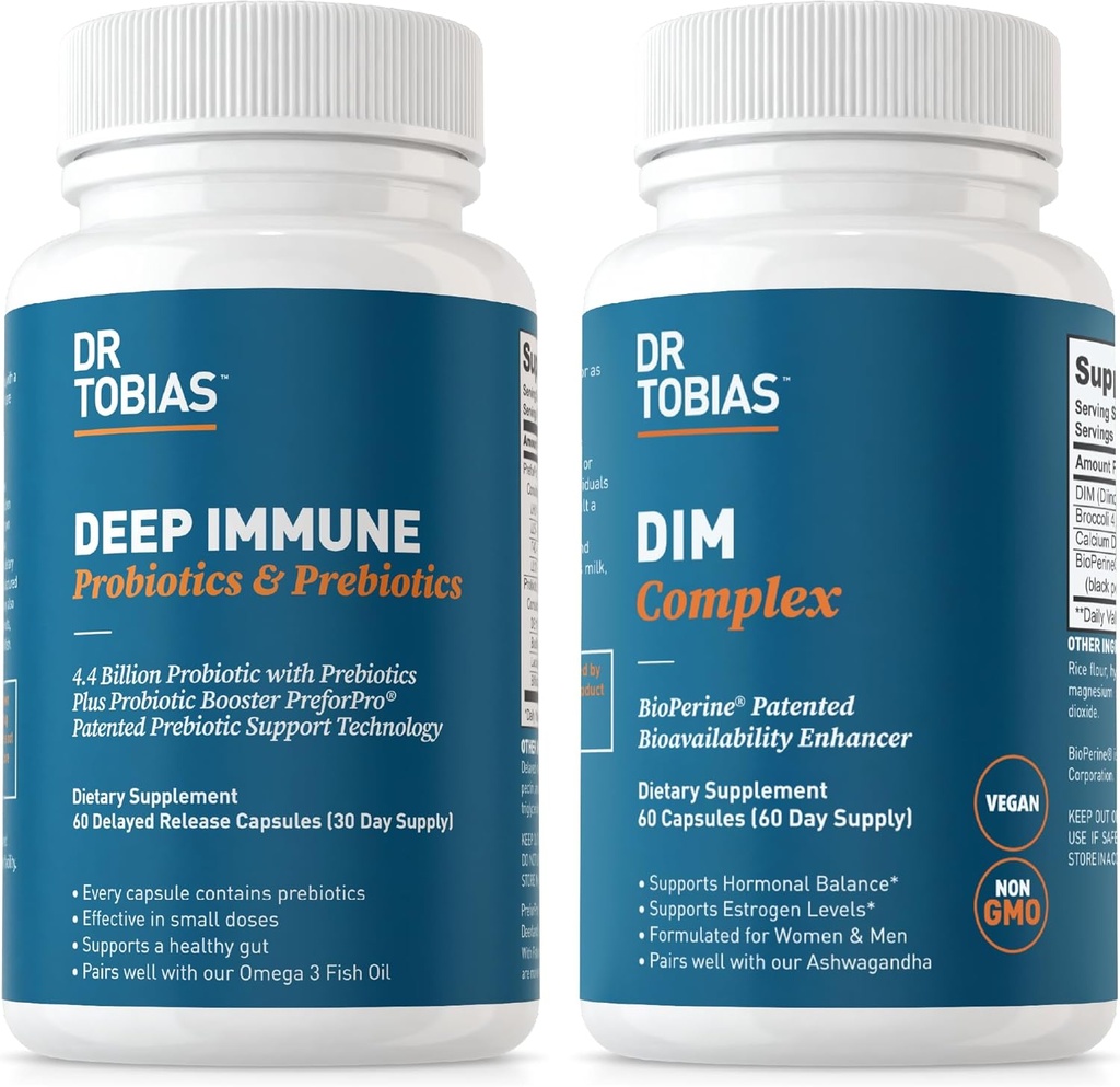 Dr. Tobias Deep Immune Probiotics & Prebiotics and DIM Complex, Υποστηρίζει Digestive Health, Gut Immune Function, Ορμονική Ισορροπία για γυναίκες & άνδρες
