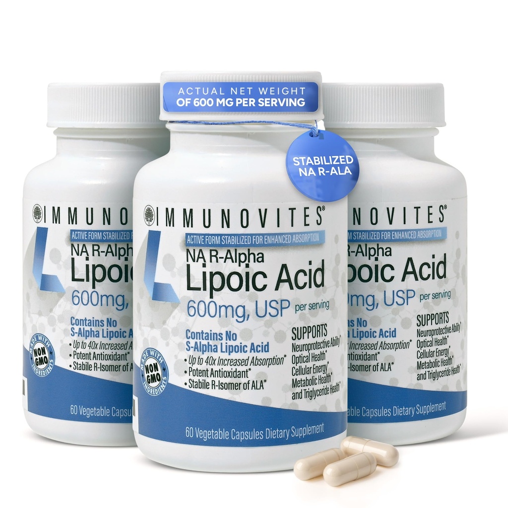 Σταθεροποιημένο R-Alpha Lipoic Acid ((True)) 600mg ανά Σερβίρισμα [[Υψηλή Ικανότητα & έως 40x Αυξημένη Απορρόφηση]] (Na R-ALA) (Na R-LA) (Na R-Lipoate) (3 φιάλες)