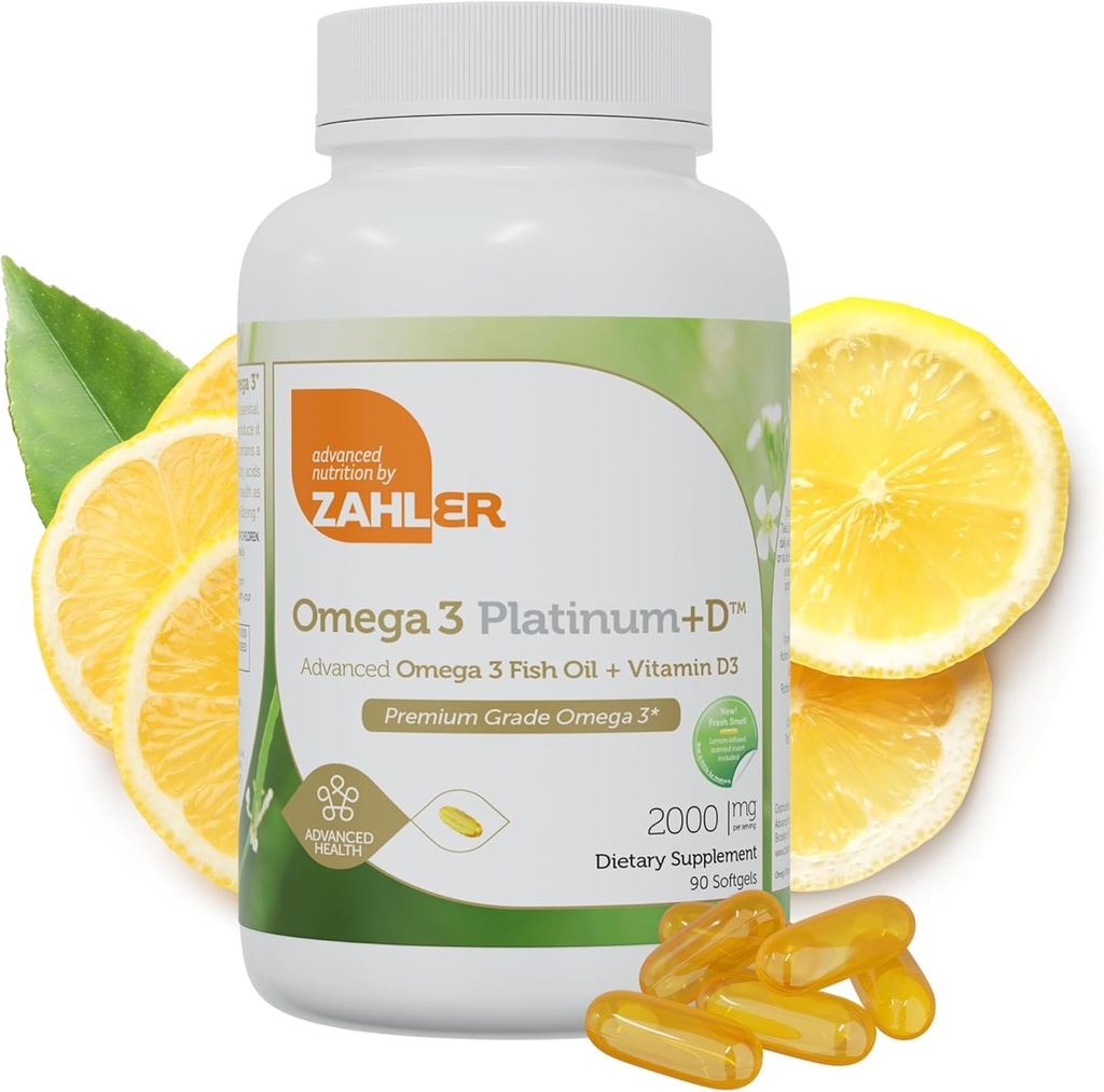 Zahler Omega 3 Platinum +D, All-Natural Pure Fish Oil Supplement, Burpless Softgel χωρίς ψαρική επίγευση, Υψηλότερη σε EPA και DHA, Certified Kosher, 90 Softgels