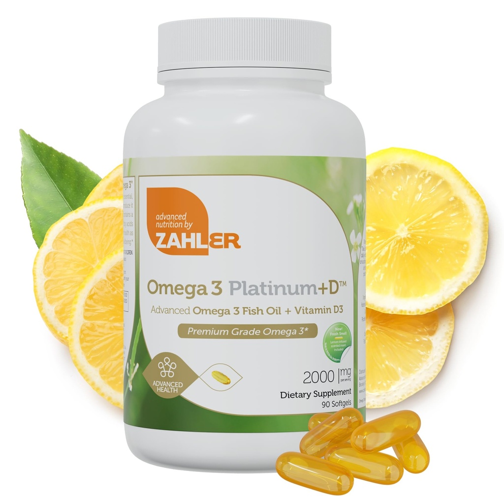Zahler Omega 3 Platinum +D, All-Natural Pure Fish Oil Supplement, Burpless Softgel χωρίς ψαρική επίγευση, Υψηλότερη σε EPA και DHA, Certified Kosher, 90 Softgels