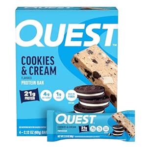 Quest Διατροφή Cookies & Cream Protein Bars, 21g πρωτεΐνη, 4g καθαρό υδατάνθρακες, 1g ζάχαρη, χωρίς γλουτένη, Keto φιλικό, 4 μέτρα