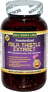 Organic Milk Thistle Capsules, 180 Caps, Pure Milk Thistle Powder Plus 80% Silymarin Extract Standardized Complex, 450 mg, Natural Liver Health Supplement, Immune Boost, Detox and Cleanse