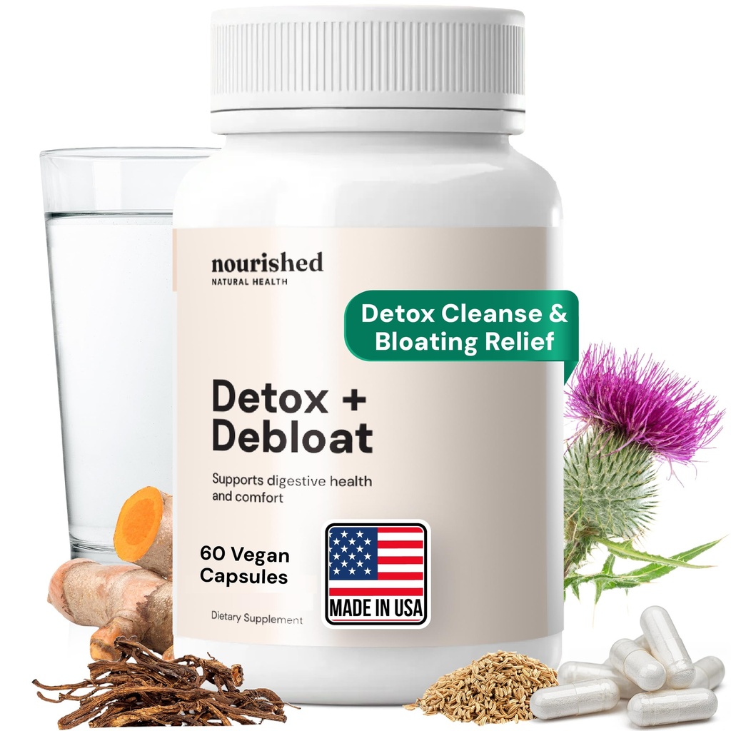 Nourished Natural Health Detox + Debloat - Γάλα Thittle & Dandelion Root Vegan συμπλήρωμα για τις γυναίκες - Bloating Relief & Digestion Υποστήριξη - 60 κάψουλες