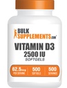 BulkSupplements.com Βιταμίνη D3 2500IU Softgels - Cholecalciferol, D3 Συμπλήρωμα, Βιταμίνη D 2500 IU - 1 Βιταμίνη D3 Softgel (62,5mcg βιταμίνης D) ανά Σερβίρισμα, 500 Count (Pack of 1)