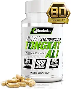 Herbolab Tongkat Ali For Men Root Supplement 200:1, Standardized to 2% Eurycomanone, 1200mg, 30 Day Supply, Longjack Tongkat Ali for Men, Eurycoma Longifolia Extract Powder Capsules, Malaysian Ginseng