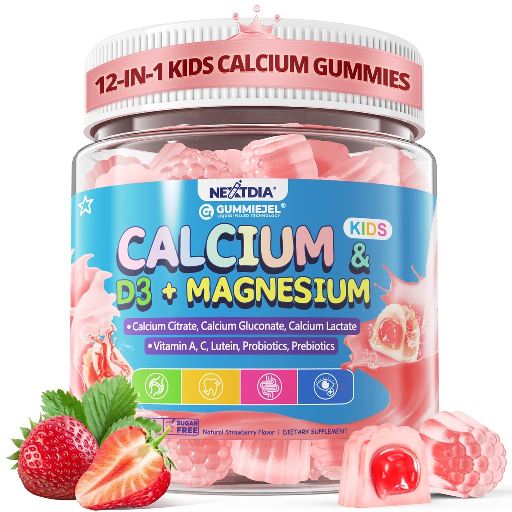 Παιδιά Gummys Ασβέστιο + D3 & Μαγνήσιο για 4+, με Ασβέστιο Κιτρικό Γλουκονικό Ασβέστιο, Γαλακτικό Ασβέστιο, Προβιοτικά & Πρεβιοτικά για Παιδιά Υγεία των Οστών, Υποστηρίξτε, Δυσπεψία Υγεία, Ζάχαρη Δωρεάν 60Cts