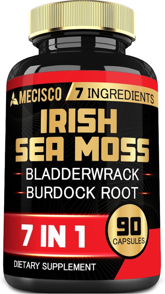 7in1 Irish Sea Moss Κάψουλες 6750 Mg με οργανικό Bladderwrack & Burdock Root, Turmeric, Apple Cider Vinegar - Ακατέργαστα χάπια Seamos για μαλλιά, δέρμα, Thyroid Healths - 90 Caps για 3-Month Supply