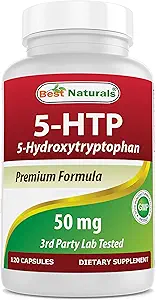 Best Naturals 5-HTP 50 mg 120 κάψουλες, 5 κάψουλες HTP Υποστηρίζει χαλάρωση και ξεκούραστο ύπνο