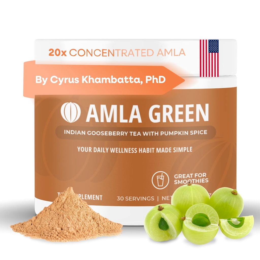 Amla Powder Superfood Supplement with Pumpkin Spice, 20x Εξαιρετικά συμπυκνωμένη Άμλα, Κατασκευασμένη με κανέλα, Τζίντζερ, Μοσχοκάρυδο, Γαρύφαλλα, Μπαχάρι, Κάρδαμο, Ινδικά φραγκοστάφυλα, Κολοκύθα Spice, 30 Σερβίρες