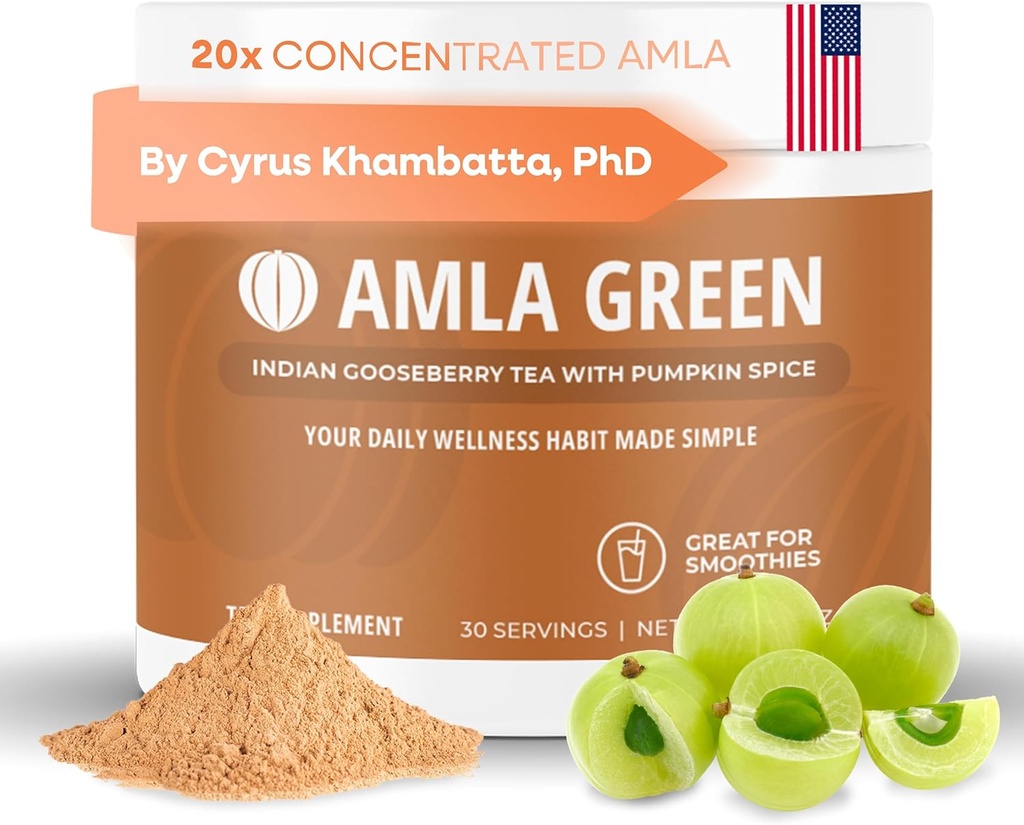 Amla Powder Superfood Supplement with Pumpkin Spice, 20x Εξαιρετικά συμπυκνωμένη Άμλα, Κατασκευασμένη με κανέλα, Τζίντζερ, Μοσχοκάρυδο, Γαρύφαλλα, Μπαχάρι, Κάρδαμο, Ινδικά φραγκοστάφυλα, Κολοκύθα Spice, 30 Σερβίρες