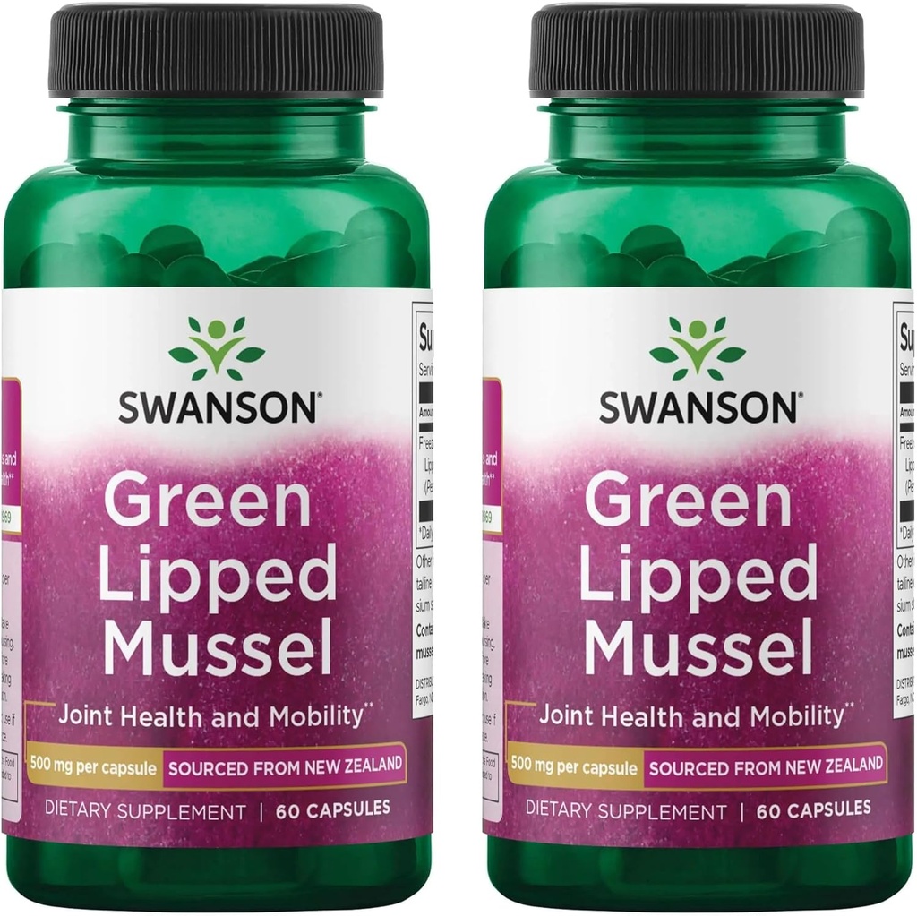 Swanson Green Lipped Mussel (Freeze-Dried) - New Zealand Joint Health & Mobility Supplement - Φυσική Φόρμουλα Μπορεί να υποστηρίξει την καρδιακή υγεία & Digestive λειτουργία - (60 κάψουλες, 500mg έκαστο) (2 Pack)