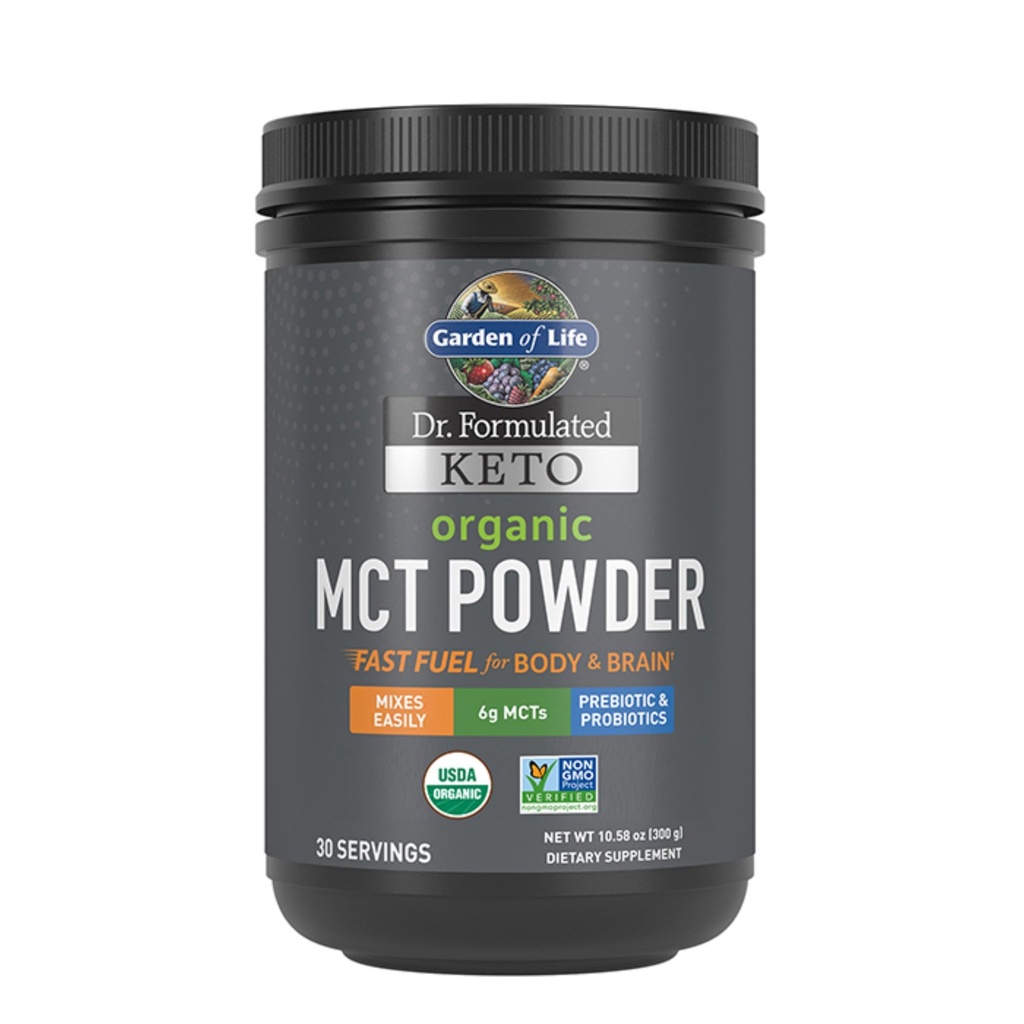 Garden of Life Dr. Formulated Keto Organic MCT Powder - 30 Σερβιέτες, 6g MCTs από Coconuts Plus Προβιοτικές Ίνες & Προβιοτικά, Πιστοποιημένα Βιολογικά, Μη ΓΤΟ, Vegan, Χωρίς Γλουτένη