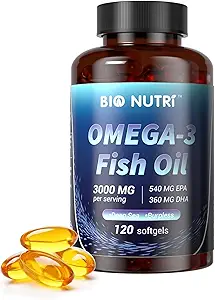 BIO NUTRI Fish Oil Omega 3 Supplements - 3000mg Fish Oil with EPA DHA - Omega 3 Fatty Acid Support - 120 Softgels