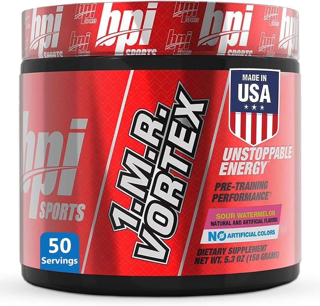BPI Sports 1.M.R Vortex Pre Workout Powder – High Stim Preworkout για άνδρες & γυναίκες με γλυκερόλη, καφεΐνη, νιασίνη, και Herbal Extracts – Ενέργεια, Εστίαση & Αντοχή – Ξηρό Καρπούζι – 50 Μερίδες