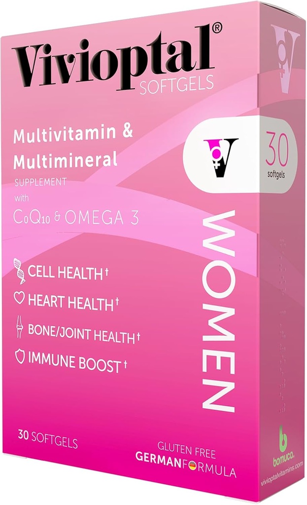 Βιβιόπτωτες γυναίκες, 30 κάψουλες, CoQ10 & Omega-3, πολυβιταμίνες & πολυμινικές, χωρίς γλουτένη, γερμανική Φόρμουλα