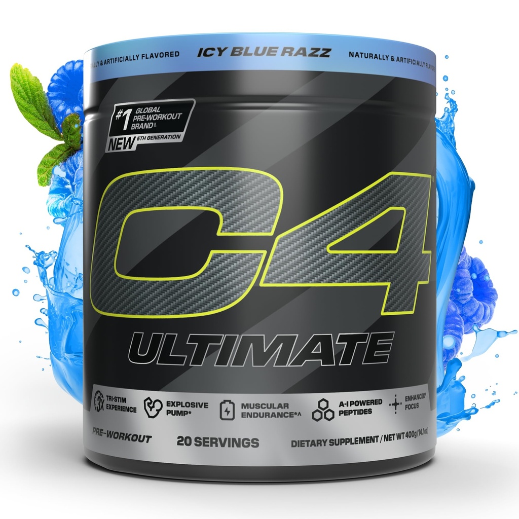 Cellucor C4 Ultimate Preworkout Powder - Sugar Free Preworkout Ενεργειακό συμπλήρωμα για άνδρες και γυναίκες - 300mg καφεΐνη + TeaCrine + Dynamine + Creatine - ICY Blue Razz, 20 Υπηρεσίες