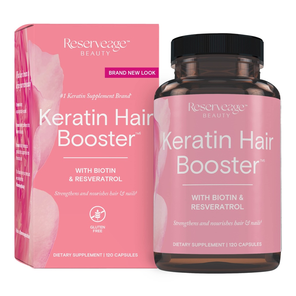 Reservage Beauty Keratin Hair Booster με Biotin & Resveratrol - Hair & Nail Growth Supplement for Women - Υποστηρίζει υγιή πάχος & λάμψη με Biotin - 120 κάψουλες (60 εξυπηρετούν)