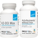 XYMOGEN ActivNutrients Without Iron (240 Κάψουλες) + K2-D3 Max (60 Κάψουλες) - Πολυβιταμίνη για την ενέργεια και τη διάθεση Υποστήριξη με Βιταμίνη D 5000 IU Κάψουλες + Βιταμίνη K2