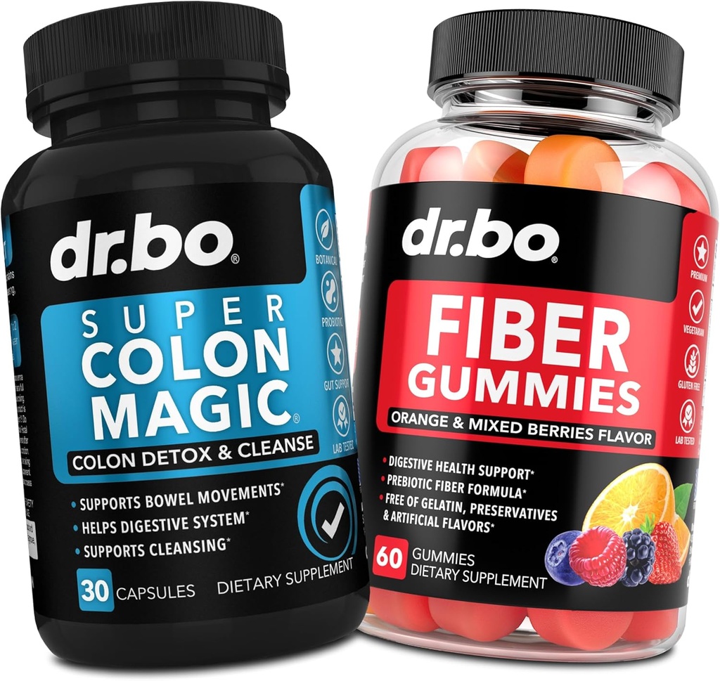 DR. BO Fiber Gummies & Colon Cleanse Συμπληρώματα - Νόστιμο Gummy Prebiotic Fiber Συμπλήρωμα - Super Colon Magic Bowel Movement Υποστήριξη για τον καθαρισμό κόκκων & στομάχου