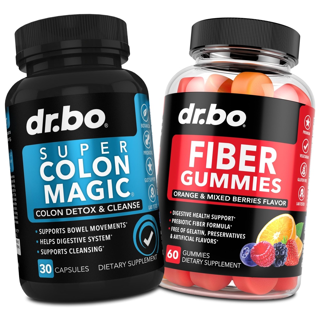DR. BO Fiber Gummies & Colon Cleanse Συμπληρώματα - Νόστιμο Gummy Prebiotic Fiber Συμπλήρωμα - Super Colon Magic Bowel Movement Υποστήριξη για τον καθαρισμό κόκκων & στομάχου