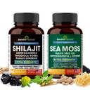 Shilajit Sea Moss Ashwagandha Combo Bundle - Μαύρο λάδι σπόρων, Turmeric, Rhodiola Rosea, Panax, Ginseng συμπλήρωμα 