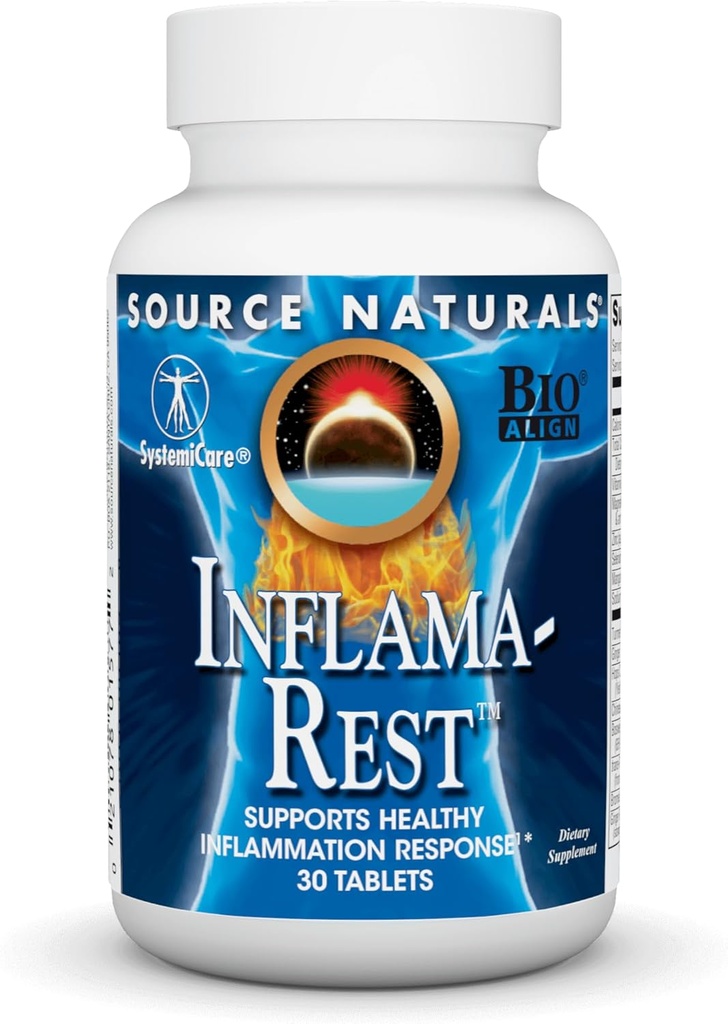 Source Naturals Inflama- Rest - Φλεγμονή βοτάνων & ορυκτών με Turmeric, Boswellia, Ginger, Quercetin - Maximum Stress Relief & Relaxation - 30 δισκία
